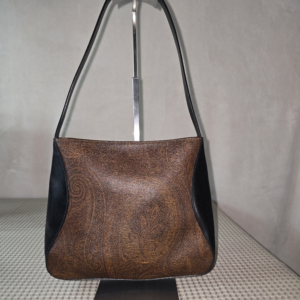 Etro Brown Paisley Shoulder Bag with Black Accents